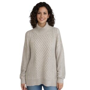 Cable Knit Sweater Women’s XXL Oatmeal Fisherman Pullover Cotton Blend 
ZZ